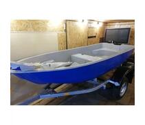 Стеклопластиковая лодка Стелс 315 с рундуком серо/синяя, фото 