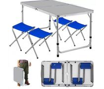 Стол туристический Bison 60*120см (белый) + 4 стула / C-4-60*120-WT, Цвет: белый, Размер: 120х60 см, фото 