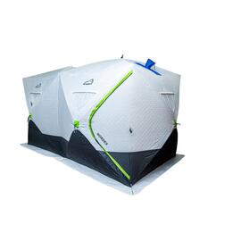 Палатка зимняя трехслойная Bison Nordex Extra двойной куб (4.20х2.00х2.30м) бело-зелёная, фото 
