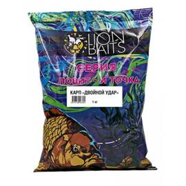 Lion Baits Прикормка Ловит и точка "Карп двойной удар" 1кг, Цвет: микс, Вкус: Кукуруза и слива, фото 