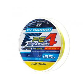 Шнур FLAGMAN PE Hybrid F4 150м Fluo Yellow 0.26мм 12.7кг 28lb, Диаметр лески: 0.26 мм, Размотка: 150 м, Цвет: FluoYellow, фото 