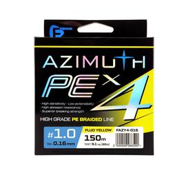 Шнур F-FISHING Azimuth PE X4 150м Fluo Yellow 0,16мм 9,1кг/20lb, Разрывная нагрузка: 9,1 кг, Расцветка: Fluo Yellow, Диаметр лески: 0,16 мм, Размотка: 150 м, фото 