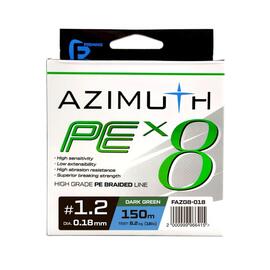 Шнур F-FISHING Azimuth PE X8 150м Dark Green 0,18мм 8,2кг/18lb, Разрывная нагрузка: 8,2 кг, Расцветка: Dark Green, Диаметр лески: 0,18 мм, Размотка: 150 м, фото 