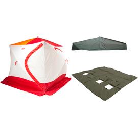 Зимняя палатка Медведь Куб 4 Люкс (2.3*2.3/2.0m) утеплённая (3-сл) + Пол (ткань Оксфорд 600D) + накидка, фото 