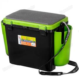 Ящик рыболовный зимний Helios 19 л с карманами односекционный (салатовый), Цвет: черный/салатовый, Объем, л: 19 л, Длина, см: с учетом навесных карманов: 50; без навесных карманов: 38., фото 