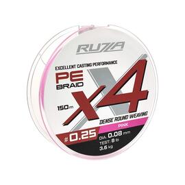 Шнур RUZZA X4 150м Pink 0,08мм 3,6кг/8lb, Цвет.: розовый, Диаметр лески: 0,08 мм, Размотка: 150 м, фото 