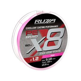 Шнур RUZZA X8 150м Pink 0,18мм 15кг/33lb, Цвет.: розовый, Диаметр лески: 0,18 мм, Размотка: 150 м, фото 