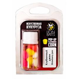 Lion Baits (Pop-up) Кукуруза искусственная плавающая  (Flavoured Corn) в дипе "Клубничный джем", Вкус: клубничный джем, фото 