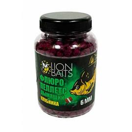 Lion Baits Пеллетс флюро дымящий "Клубника" 6мм - 300гр (банка), Вкус для группировки: Клубника, Диаметр (мм): 6 мм, фото 