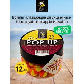 Lion Baits Бойлы плавающие двухцветные (Pop-Up) Twin Color "Plum royal - Pineapple" 12 мм, Вкус для группировки: Plum royal - Pineapple, Вид рыбы: карп и амур, Диаметр (мм): 12, фото 