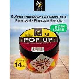 Lion Baits Бойлы плавающие двухцветные (Pop-Up) Twin Color "Plum royal - Pineapple" 14 мм, Вкус для группировки: Plum royal - Pineapple, Вид рыбы: карп и амур, Диаметр (мм): 14, фото 