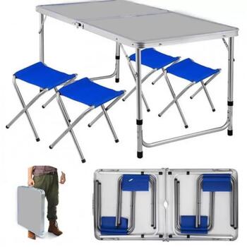 Стол туристический Bison 60*120см (белый) + 4 стула / C-4-60*120-WT, Цвет.: белый, Размер.: 120х60 см, фото 