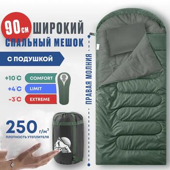 Спальный мешок RSP SLEEP 250 BIG зеленый, правая молния, фото 