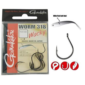 Крючки GAMAKATSU WORM 318 WACKY size 001, 6st, Размер.: 1/0, фото 