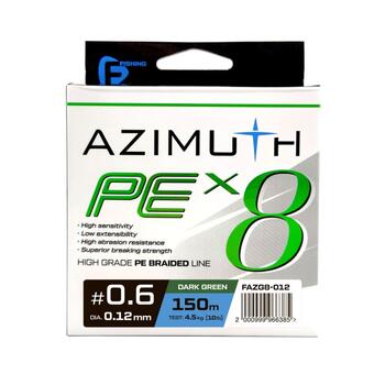Шнур F-FISHING Azimuth PE X8 150м Dark Green 0,12мм 4,5кг/10lb, Расцветка: Dark Green, Диаметр лески: 0,12 мм, Размотка: 150 м, Разрывная нагрузка: 4,5 кг, фото 