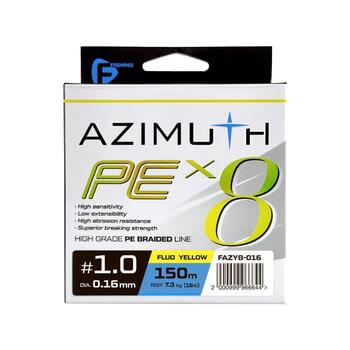 Шнур F-FISHING Azimuth PE X8 150м Fluo Yellow 0,16мм 7,3кг/16lb, Расцветка: Fluo Yellow, Диаметр лески: 0,16 мм, Размотка: 150 м, Разрывная нагрузка: 7,3 кг, фото 