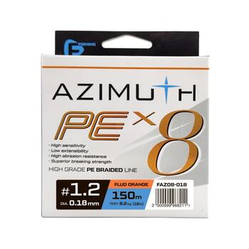 Шнур F-FISHING Azimuth PE X8 150м Orange 0,18мм 8,2кг/18lb, Расцветка: Orange, Диаметр лески: 0,18 мм, Размотка: 150 м, Разрывная нагрузка: 8,2 кг, фото 