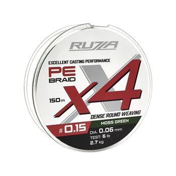 Шнур RUZZA X4 150м Moss Green 0,06мм 2,7кг/6lb, Цвет.: зеленый, Диаметр лески: 0,06 мм, Размотка: 150 м, фото 