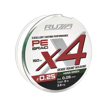 Шнур RUZZA X4 150м Moss Green 0,08мм 3,6кг/8lb, Цвет.: зеленый, Диаметр лески: 0,08 мм, Размотка: 150 м, фото 