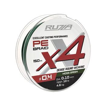 Шнур RUZZA X4 150м Moss Green 0,10мм 4,6кг/10lb, Цвет.: зеленый, Диаметр лески: 0,10 мм, Размотка: 150 м, фото 