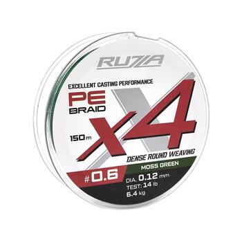 Шнур RUZZA X4 150м Moss Green 0,12мм 6,4кг/14lb, Цвет.: зеленый, Диаметр лески: 0,12 мм, Размотка: 150 м, фото 