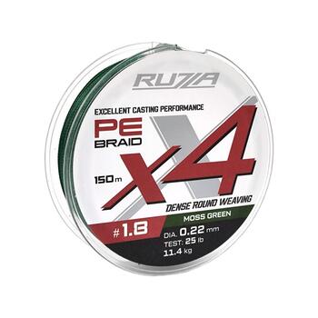 Шнур RUZZA X4 150м Moss Green 0,22мм 11,4кг/25lb, Цвет.: зеленый, Диаметр лески: 0,22 мм, Размотка: 150 м, фото 