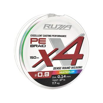 Шнур RUZZA X4 150м Multicolor 0,14мм 7,7кг/17lb, Цвет.: разноцветный, Диаметр лески: 0,14 мм, Размотка: 150 м, фото 