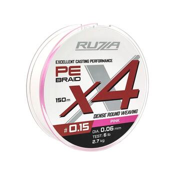 Шнур RUZZA X4 150м Pink 0,06мм 2,7кг/6lb, Цвет.: розовый, Диаметр лески: 0,06 мм, Размотка: 150 м, фото 