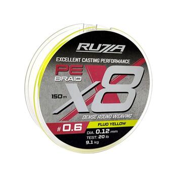 Шнур RUZZA X8 150м Fluo Yellow 0,12мм 9,1кг/20lb, Цвет.: желтый, Диаметр лески: 0,12 мм, Размотка: 150 м, фото 