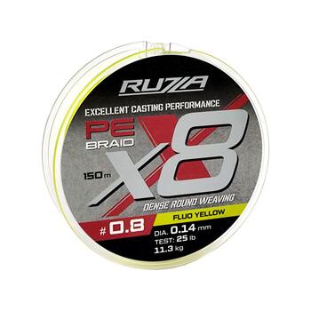 Шнур RUZZA X8 150м Fluo Yellow 0,14мм 11,3кг/25lb, Цвет.: желтый, Диаметр лески: 0,14 мм, Размотка: 150 м, фото 