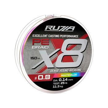 Шнур RUZZA X8 150м Multicolor 0,14мм 11,3кг/25lb, Цвет.: разноцветный, Диаметр лески: 0,14 мм, Размотка: 150 м, фото 