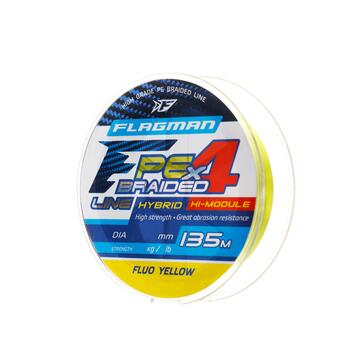 Шнур Flagman PE Hybrid F4 135m FluoYellow 0,14mm. 7,7кг/17lb, фото 