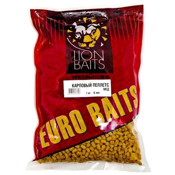 Lion Baits Пеллетс карповый Carp pellets Мед желтый 6 мм - 1кг, Вкус: Мед, Вид рыбы: карп, сазан, амур, Диаметр (мм): 6 мм, фото 