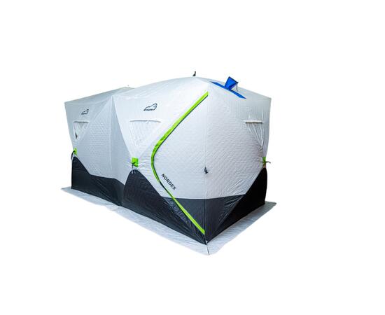Палатка зимняя трехслойная Bison Nordex Extra двойной куб (4.20х2.00х2.30м) бело-зелёная, фото 