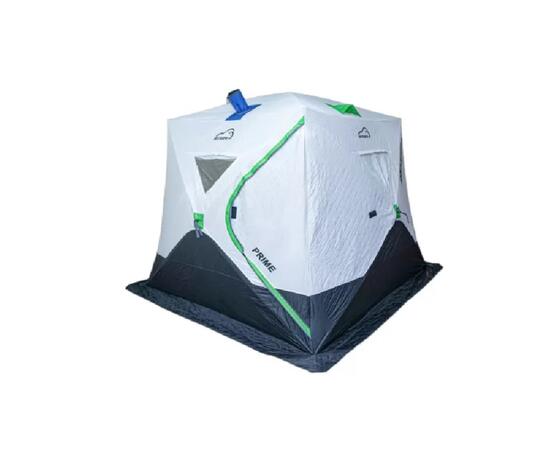Палатка зимняя трехслойная Bison Prime Extra Куб (2.40х2.40х2.10м) бело-зелёная, фото 