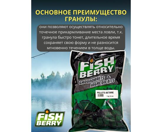FishBerry Пеллетс карповый (бетаин, цв. -зеленый) 18мм - 1 кг, Вкус: морепродукты, Вид рыбы: Карп, Диаметр (мм): 18, фото , изображение 3