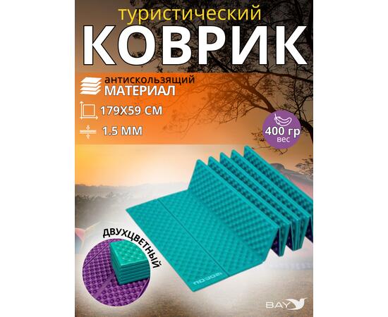 Коврик туристический ISOLON Tourist Flex 1790х590х15 бирюзов/фиолет, фото 