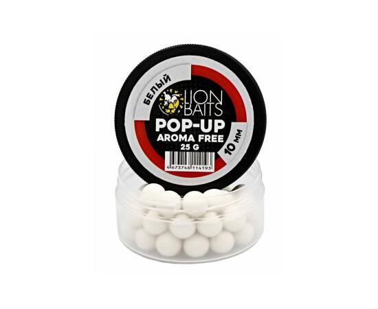 Lion Baits Бойлы плавающие Pop-Up "Aroma Free" (без аромы) белый 10 мм, Цвет: белый, Диаметр (мм): 10, фото , изображение 2