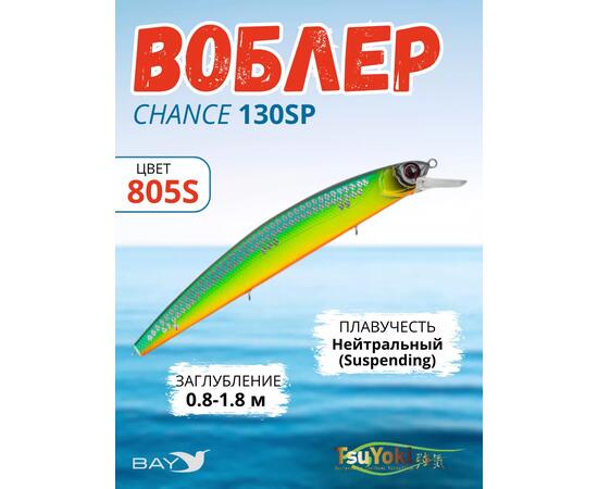 Воблер TsuYoki CHANCE 130SP 805S, Цвет: 805S, Вес воблера (г): 21,5, Длина воблера (мм): 130, Тип воблера: Минноу, Тип плавучести воблера: suspending, Штрихкод: 4627166015, Количество крючков: 3, фото 