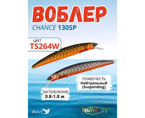 Воблер TsuYoki CHANCE 130SP TS264W, Цвет: TS264W, Вес воблера (г): 21,5, Длина воблера (мм): 130, Тип воблера: Минноу, Тип плавучести воблера: suspending, Штрихкод: 4627166017, Количество крючков: 3, фото 