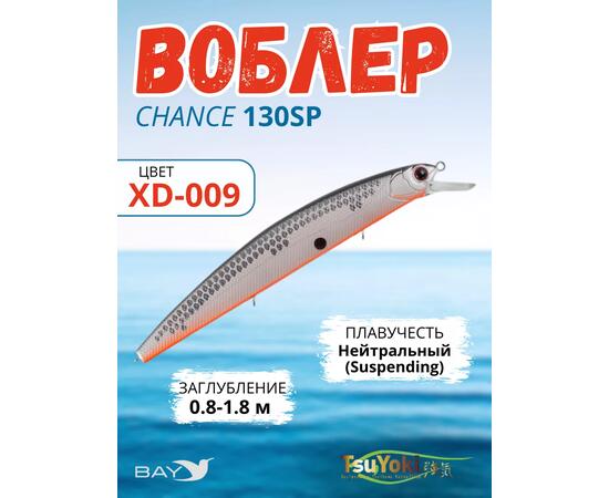 Воблер TsuYoki CHANCE 130SP XD-009, Цвет: XD-009, Вес воблера (г): 21,5, Длина воблера (мм): 130, Тип воблера: Минноу, Тип плавучести воблера: suspending, Штрихкод: 4627166014, Количество крючков: 3, фото 