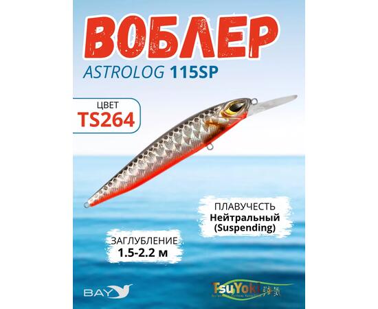 Воблер TsuYoki ASTROLOG 115SP TS264, Цвет: TS264, Вес воблера (г): 18,8, Длина воблера (мм): 115, Тип воблера: Минноу, Тип плавучести воблера: суспендер, Штрихкод: 462715271, Количество крючков: 2, фото 