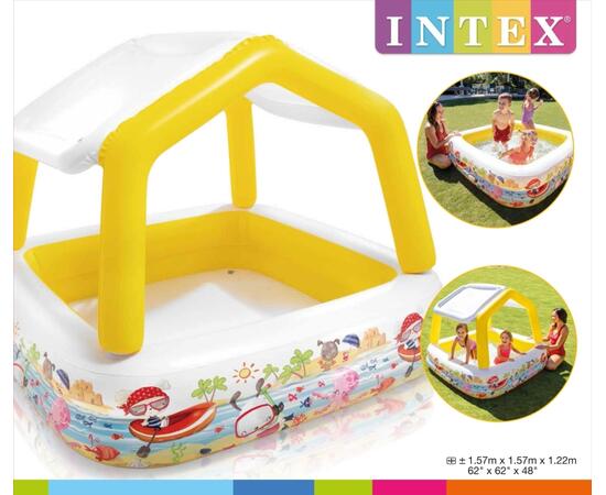 57470 Детский надувной бассейн Intex «Бассейн с козырьком» квадратный, фото , изображение 3