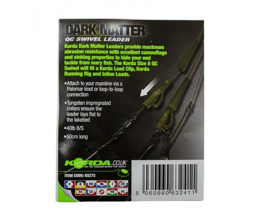 Готовый монтаж KORDA Dark Matter Leader QC Swivel 50см Gravel 40lb, Цвет: Gravel, Размер: 50 см, фото , изображение 2