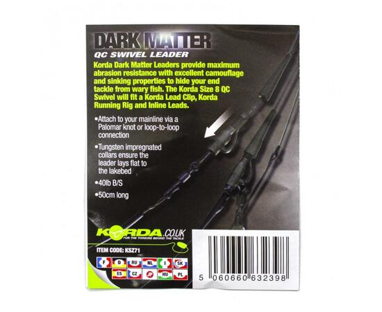 Готовый монтаж KORDA Dark Matter Leader QC Swivel 50см Weed 40lb, Цвет: Weed, Размер: 50 см, фото 