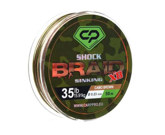 Шок-лидер CARP PRO Diamond Shock Braid PE X8 коричневый 35lb 50м 0,23мм, фото , изображение 2