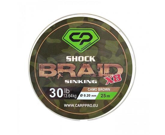 Шок-лидер CARP PRO Diamond Shock Braid PE X8 коричневый 30lb 25м 0,20мм, фото 