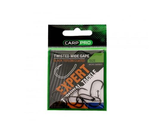 Крючки Карповые CARP PRO Twisted Wide Gape BT Series № 6 Black Teflon, Размер: №6, фото 