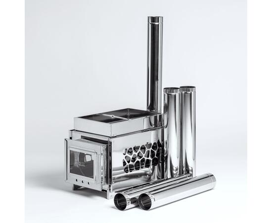 Печь-камин "ИНВЕНТ" 3D малый 440х280х340 (нерж.сталь 0,8 мм) со стационарными экранами + короб для камней, фото , изображение 11