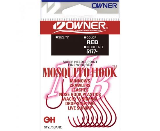 Крючок OWNER Mosquito Hook red №4 10шт, Размер: №4, Количество: 10, фото 